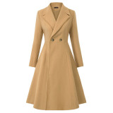 Women's Wool Blends Trench Coat long Overcoat Long Sleeve Lapel Collar buttons pockets solid color warm elegant slim outwear top