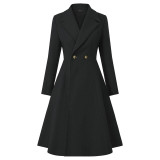 Women's Wool Blends Trench Coat long Overcoat Long Sleeve Lapel Collar buttons pockets solid color warm elegant slim outwear top
