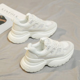Green Chunky Platform Sneakers Women 2020 Spring Casual Lace Up Wedges Shoes Woman Breathable Mesh Vulcanized Shoes Mujer