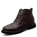 Business Men Boots Elite Men's Shoes Crocodile Texture Fur Men Snow Boots High Quality Leather Shoes Warm Chelsea Boots