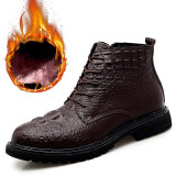 Business Men Boots Elite Men's Shoes Crocodile Texture Fur Men Snow Boots High Quality Leather Shoes Warm Chelsea Boots