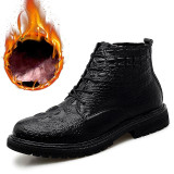 Business Men Boots Elite Men's Shoes Crocodile Texture Fur Men Snow Boots High Quality Leather Shoes Warm Chelsea Boots