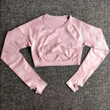 Women Seamless Yoga Sets High Waist Gym Mesh Leggings Shirts Suit Long Sleeve Fitness Workout Sports Running Thin Yoga Sets