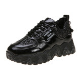 Spring Women Casual Shoes Chunky Sneakers Shoes Breathable Bling Black Vulcanized Shoes Woman Lace Up Basket Femme Scarpe Donna