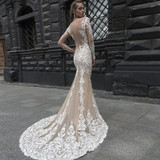 Ivory Lace Champagne Lining Satin Elegant Long Sleeve Mermaid Wedding Dresses Vestido De Noiva Sereia New Style Trumpet Gowns