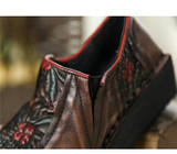 Women Leather Pumps Retro Wedge Heels High Women Shoes Autumn Slip On Handmade Genuine Leather Embroidery Pumps Women Casual