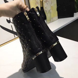 Women Ankle Boots Pointed Toe High Heels Zipper Square Heel Ladies F Short Boots