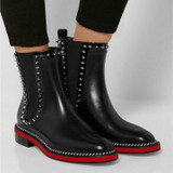 Luxury Genuine Leather Chelsea Boots Woman Brand Design Flat boots Fall Red Ankle Boots Ladies Fashion Studded Boots