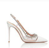 Sexy Bling Bling Crystal Wedding Shoes Bride PVC Rhinestone Patchwork Dress Pumps Pointed Toe Glittering Heels Pumps