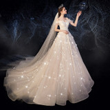 Wedding Dress  Elegant Long Train Princess Wedding Gowns Champagne Lace Plus Size Wedding Dresses