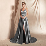 Sexy Front Slit Evening Dresses Long abendkleider Spaghetti Strap Prom Gown Women Formal Party Evening Dress