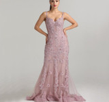 Pink Sexy Elegant Evening Dress 2020 Lace Pearls Diamond Mermaid Formal Party Gown
