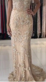 Pink Sexy Elegant Evening Dress 2020 Lace Pearls Diamond Mermaid Formal Party Gown