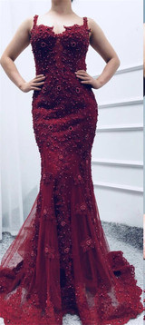 Pink Sexy Elegant Evening Dress 2020 Lace Pearls Diamond Mermaid Formal Party Gown