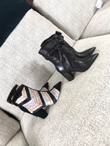 woman female colorblocked velvet high heel ankle boots booties