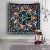 Home Furnishing Indian hippie Bohemian Psychedelic Peacock Mandala Wall hanging Floral Gold Bedding Tapestry Rectangle