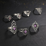 Purple Tibetan Inspired Flower Ring Set