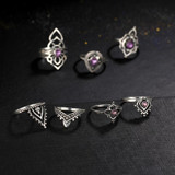 Purple Tibetan Inspired Flower Ring Set