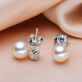 Natural White Freshwater Pearl And Zircon Stud Earrings - $49 PROMO FREE SHIPPING