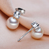 Natural White Freshwater Pearl And Zircon Stud Earrings - $49 PROMO FREE SHIPPING
