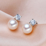 Natural White Freshwater Pearl And Zircon Stud Earrings - $49 PROMO FREE SHIPPING