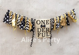 Mr Onederful  Black Gold Highchair Banner Boy 1st Birthday Party Garland Bunting Gentleman Themed Baby shower Decorations
