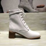 New white Martin boots, leather leather, round head, thick heel, high heel boots, autumn and winter strap-on boots New white Martin boots, leather leather, round head, thick heel, high heel boots, autumn and winter strap-on boots