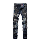 European American Style Black Men Jeans Luxury Men's Casual Denim Trousers Hole Slim Straight Jeans for Men