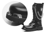 Army Boots Men High Military Combat Men Boots Mid Calf Metal Chain Male Motorcycle Punk Boots Spring Men's Shoes Rock