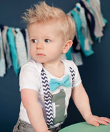 Grey Chevron with Aqua Boys First Birthday Outfit Suspenders Bow Tie Grey Chevron with Aqua Boys First Birthday Outfit Suspenders Bow Tie