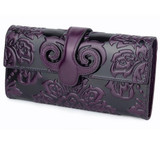 Vintage genuine leather oil wax long purse print wallet for women