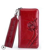 New women genuine leather wallets designer brands fashion embossing zipper long womens wallets leather clutch bags
