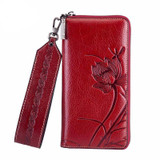 New women genuine leather wallets designer brands fashion embossing zipper long womens wallets leather clutch bags