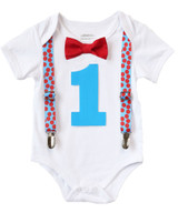 Boys First Birthday Outfit - Turquoise and Red - Blue and Red - First Birthday Shirt - Suspenders Bow Tie - 1st Birthday - Birthday Clothes