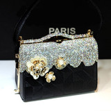 Women Crystal Totes Luxury Handbag Flowers Shoulder Bags Bridal Wedding Chain Bag Genuine Leather Rhinestones Evening Party Bags