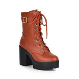 Round Toe Shoes Lace Up High Heel Boots Luxury Designer Martins