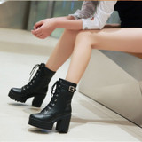 Round Toe Shoes Lace Up High Heel Boots Luxury Designer Martins