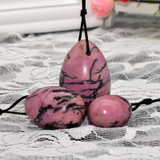 Drilled Certified Natural Rhodonite Yoni Egg (Set of 3)