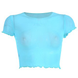 Mesh Festival Short Sleeve Turtleneck Crop Top (Multiple Colors)