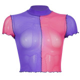 Mesh Festival Short Sleeve Turtleneck Crop Top (Multiple Colors)