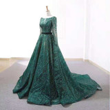 A-line evening dresses long sleeves o-neck elegagnt evening gown for women green formal dresses robe de soiree