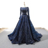 A-line evening dresses long sleeves o-neck elegagnt evening gown for women green formal dresses robe de soiree