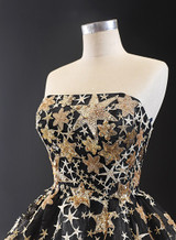 sexy evening dress long strapless ball gown lace up black evening dresses with gold star abiye gece elbisesi