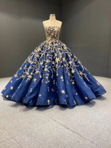 sexy evening dress long strapless ball gown lace up black evening dresses with gold star abiye gece elbisesi