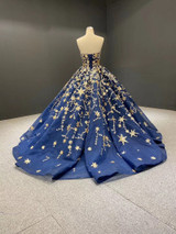 sexy evening dress long strapless ball gown lace up black evening dresses with gold star abiye gece elbisesi