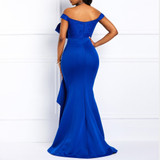 Women Off Shoulder Long Dress Sexy Mermaid Slash Neck Beads Skinny Prom Evening Fashion Plus Size Lace Elegant Party Maxi Dress