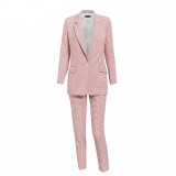 Plaid double breasted women blazer suit set Long sleeve office ladies pant suits female Casual streetwear trouser suit