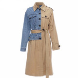 Asymmetrical Patchwork Denim Women's Trench Coats Lapel Collar Long Sleeve Loose Female Windbreaker 2020 Autumn New Asymmetrical Patchwork Denim Women's Trench Coats Lapel Collar Long Sleeve Loose Female Windbreaker 2020 Autumn New