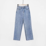 Women Vintage High Waist Straight Leg Jeans Blue Wide Leg Jean