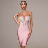 Autumn New Women's Fashion Sexy Bandage Dress Blue White Pink Black Spaghetti V-neck Tassel Party  Christmas Dress Autumn New Women's Fashion Sexy Bandage Dress Blue White Pink Black Spaghetti V-neck Tassel Party  Christmas Dress